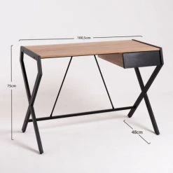 LES TENDANCES Bureau Industriel 1 Tiroir Bois Clair Et Métal Noir Louna 100 Cm -France Bureau Soldes 2022 56806290 5