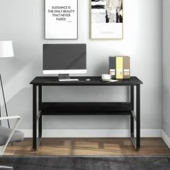 WENH Bureau, Table D'ordinateur Avec étagère, Table De Bureau En Forme De U Pour Bureau à Domicile, Table PC En Noir, 120x60x73cm (LxlxH) -France Bureau Soldes 2022 57001411 5