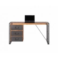 MEUBLETMOI Bureau En Bois D'acacia Massif Et Métal 3 Tiroirs - WORKSHOP - Bois -France Bureau Soldes 2022 57022710 3