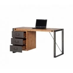 MEUBLETMOI Bureau En Bois D'acacia Massif Et Métal 3 Tiroirs - WORKSHOP - Bois -France Bureau Soldes 2022 57022710 4