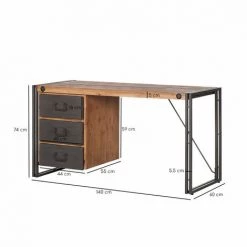 MEUBLETMOI Bureau En Bois D'acacia Massif Et Métal 3 Tiroirs - WORKSHOP - Bois -France Bureau Soldes 2022 57022710 5