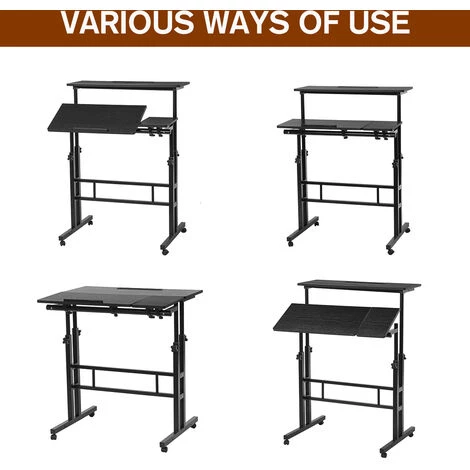 DMTOOL Table De Bureau Ordinateur Table D'appoint Réglable Table Lit Ordinateur - Avec Roulettes - L 80 X L 60 X H 67-115 Cm-Noir 6 DMTOOL Table De Bureau Ordinateur Table D'appoint Réglable Table Lit Ordinateur - Avec Roulettes - L 80 X L 60 X H 67-115 Cm-Noir – Image 4