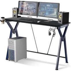 DMTOOL Bureau Gaming PC Table De Jeu E-Sport Gamer Avec Porte Gobelet Support Casque 109 X 60 X 76cm