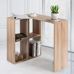 GIANTEX Bureau D'angle Avec Rangement, Table Informatique En Forme De L,Table D’Etude En Bois Avec 4 Compartiment, Pour Bureau, Salon, 90 X 60 X 75 Cm