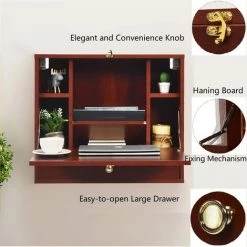 Giantex Table Murale Pliante En Bois Avec 6 Compartiments Et Tiroir, 60 X 50 X 14 Cm (marron) 9 Giantex Table Murale Pliante En Bois Avec 6 Compartiments Et Tiroir, 60 X 50 X 14 Cm (marron) -France Bureau Soldes 2022 57099534 3
