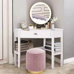 GIANTEX Bureau D’Angle Informatique Avec Rangement,Bureau D’Ordinateur Avec Tiroir Et Etagères,IdEal Pour Bureau Et Maison (Blanc) -France Bureau Soldes 2022 57099541 3