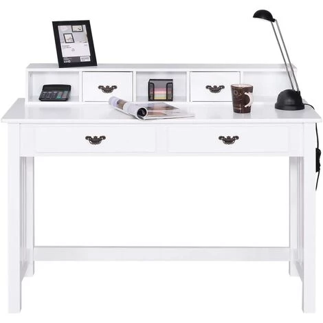 Giantex Bureau Avec 4 Tiroirs Et Pieds En Pin Massif, Bureau De Maquillage Avec 2 Niveaux, Organiseur Amovible, Table Spacieuse Pour La Maison Et Le Bureau, Blanc 3 Giantex Bureau Avec 4 Tiroirs Et Pieds En Pin Massif, Bureau De Maquillage Avec 2 Niveaux, Organiseur Amovible, Table Spacieuse Pour La Maison Et Le Bureau, Blanc