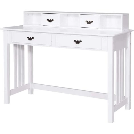 Giantex Bureau Avec 4 Tiroirs Et Pieds En Pin Massif, Bureau De Maquillage Avec 2 Niveaux, Organiseur Amovible, Table Spacieuse Pour La Maison Et Le Bureau, Blanc 4 Giantex Bureau Avec 4 Tiroirs Et Pieds En Pin Massif, Bureau De Maquillage Avec 2 Niveaux, Organiseur Amovible, Table Spacieuse Pour La Maison Et Le Bureau, Blanc – Image 2
