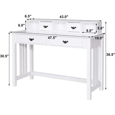 Giantex Bureau Avec 4 Tiroirs Et Pieds En Pin Massif, Bureau De Maquillage Avec 2 Niveaux, Organiseur Amovible, Table Spacieuse Pour La Maison Et Le Bureau, Blanc 7 Giantex Bureau Avec 4 Tiroirs Et Pieds En Pin Massif, Bureau De Maquillage Avec 2 Niveaux, Organiseur Amovible, Table Spacieuse Pour La Maison Et Le Bureau, Blanc – Image 5