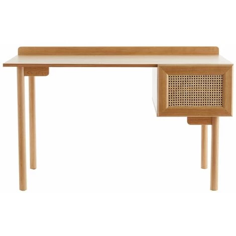 MILIBOO Bureau Vintage En Bois Finition Chêne Avec Caisson En Cannage Naturel L130 Cm ANTIK - Chêne Clair 3 MILIBOO Bureau Vintage En Bois Finition Chêne Avec Caisson En Cannage Naturel L130 Cm ANTIK - Chêne Clair