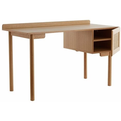 MILIBOO Bureau Vintage En Bois Finition Chêne Avec Caisson En Cannage Naturel L130 Cm ANTIK - Chêne Clair 4 MILIBOO Bureau Vintage En Bois Finition Chêne Avec Caisson En Cannage Naturel L130 Cm ANTIK - Chêne Clair – Image 2
