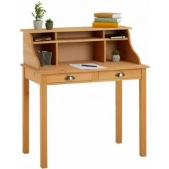 IDIMEX Bureau Secrétaire MARLENE Avec Rangement Sur Plusieurs étagères Et 2 Tiroirs, En Pin Massif Finition Cirée