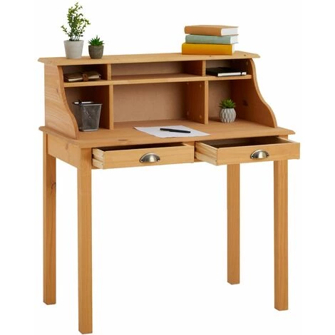 IDIMEX Bureau Secrétaire MARLENE Avec Rangement Sur Plusieurs étagères Et 2 Tiroirs, En Pin Massif Finition Cirée 5 IDIMEX Bureau Secrétaire MARLENE Avec Rangement Sur Plusieurs étagères Et 2 Tiroirs, En Pin Massif Finition Cirée – Image 3