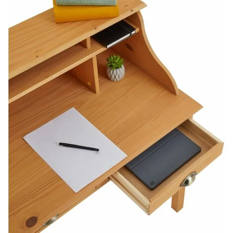 IDIMEX Bureau Secrétaire MARLENE Avec Rangement Sur Plusieurs étagères Et 2 Tiroirs, En Pin Massif Finition Cirée 6 IDIMEX Bureau Secrétaire MARLENE Avec Rangement Sur Plusieurs étagères Et 2 Tiroirs, En Pin Massif Finition Cirée – Image 4