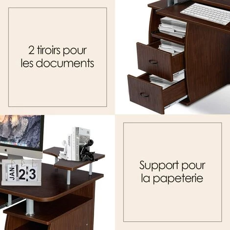 GOPLUS Bureau Informatique Table De L'ordinateur Avec Tablette Imprimante, Table D'ordinateur Avec De Nombreux Rangements Et Tablette à Clavier Coulissant 120 X 55 X 85CM (Noyer) 4 GOPLUS Bureau Informatique Table De L'ordinateur Avec Tablette Imprimante, Table D'ordinateur Avec De Nombreux Rangements Et Tablette à Clavier Coulissant 120 X 55 X 85CM (Noyer) – Image 2