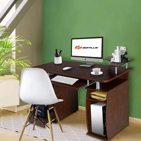 GOPLUS Bureau Informatique Table De L'ordinateur Avec Tablette Imprimante, Table D'ordinateur Avec De Nombreux Rangements Et Tablette à Clavier Coulissant 120 X 55 X 85CM (Noyer) 6 GOPLUS Bureau Informatique Table De L'ordinateur Avec Tablette Imprimante, Table D'ordinateur Avec De Nombreux Rangements Et Tablette à Clavier Coulissant 120 X 55 X 85CM (Noyer) – Image 4