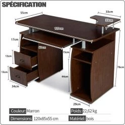GOPLUS Bureau Informatique Table De L'ordinateur Avec Tablette Imprimante, Table D'ordinateur Avec De Nombreux Rangements Et Tablette à Clavier Coulissant 120 X 55 X 85CM (Noyer) 11 GOPLUS Bureau Informatique Table De L'ordinateur Avec Tablette Imprimante, Table D'ordinateur Avec De Nombreux Rangements Et Tablette à Clavier Coulissant 120 X 55 X 85CM (Noyer) -France Bureau Soldes 2022 57205521 5