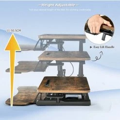 GIANTEX -Support De Bureau Pour Assister Ou à Pied, Hauteur REglable Avec Plateau Pour Clavier Et Support Pour Tablette Avec Ressort à Gaz, 80 X 64 X 11-50,5 Cm (Marron) -France Bureau Soldes 2022 57240389 2