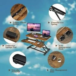 GIANTEX -Support De Bureau Pour Assister Ou à Pied, Hauteur REglable Avec Plateau Pour Clavier Et Support Pour Tablette Avec Ressort à Gaz, 80 X 64 X 11-50,5 Cm (Marron) -France Bureau Soldes 2022 57240389 3