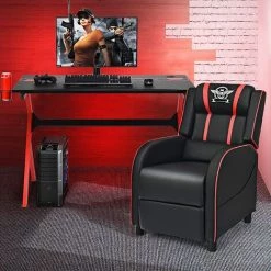 GIANTEX Bureau Gaming Table De Jeu Avec Porte-Gobelet, Crochet, 2 Trous Pour C?bles Et Pieds Patins REglables,115 X 66 X 77 CM -France Bureau Soldes 2022 57240391 4