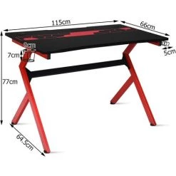 GIANTEX Bureau Gaming Table De Jeu Avec Porte-Gobelet, Crochet, 2 Trous Pour C?bles Et Pieds Patins REglables,115 X 66 X 77 CM -France Bureau Soldes 2022 57240391 5