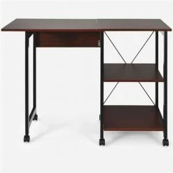 GIANTEX Bureau Pliable Pour Ordinateur à 3 Niveaux Avec 2 Etagères De Rangement Et 6 Roulettes Universelles Dont 3 Verrouillables -France Bureau Soldes 2022 57240410 3