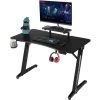 GIANTEX Bureau Gaming Table De Jeu Professionnelle En Forme De Z, Avec Support Pour Moniteur, Lumières RGB, Porte-gobelets, Crochet Pour Casque, Noir, 120x60x87cm