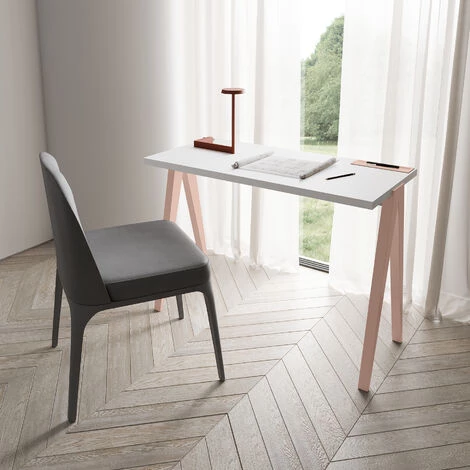 HERDASA Bureau, Modèle COLMAR, En Mélamine Blanc Avec Pieds Et Plateau En Hêtre Massif Laqués. - Rose 4 HERDASA Bureau, Modèle COLMAR, En Mélamine Blanc Avec Pieds Et Plateau En Hêtre Massif Laqués. - Rose – Image 2