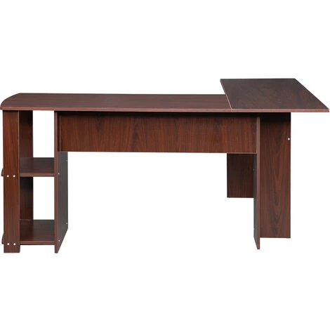 LIFCAUSAL Bureau D'ordinateur En Bois En Forme De L à Angle Droit Avec étagères à Deux Couches 4 LIFCAUSAL Bureau D'ordinateur En Bois En Forme De L à Angle Droit Avec étagères à Deux Couches – Image 2