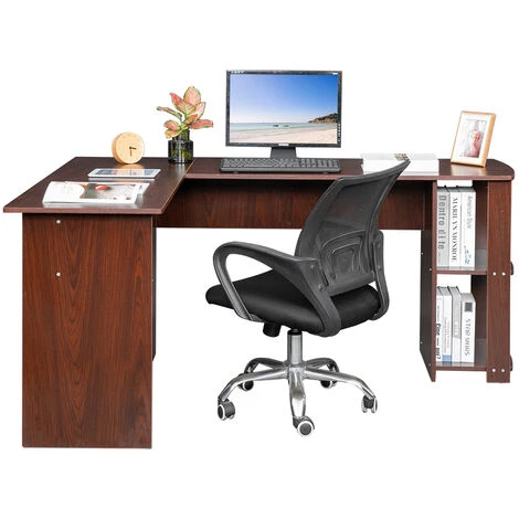 LIFCAUSAL Bureau D'ordinateur En Bois En Forme De L à Angle Droit Avec étagères à Deux Couches 7 LIFCAUSAL Bureau D'ordinateur En Bois En Forme De L à Angle Droit Avec étagères à Deux Couches – Image 5