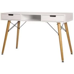 AUTRES Bureau TWIN - MDF - Blanc - Pieds En Bois - 2 Tiroirs - L 120 X P 55 X H 73 Cm