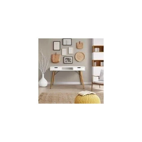 AUTRES Bureau TWIN - MDF - Blanc - Pieds En Bois - 2 Tiroirs - L 120 X P 55 X H 73 Cm 4 AUTRES Bureau TWIN - MDF - Blanc - Pieds En Bois - 2 Tiroirs - L 120 X P 55 X H 73 Cm – Image 2