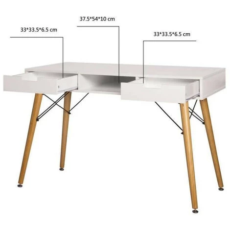 AUTRES Bureau TWIN - MDF - Blanc - Pieds En Bois - 2 Tiroirs - L 120 X P 55 X H 73 Cm 6 AUTRES Bureau TWIN - MDF - Blanc - Pieds En Bois - 2 Tiroirs - L 120 X P 55 X H 73 Cm – Image 4