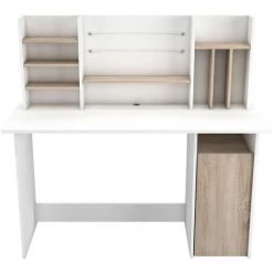 Bureau Avec Surmeuble Et Rangements L134,8 Cm - Ambre - Calicosy - Chene Brosse/blanc Mat