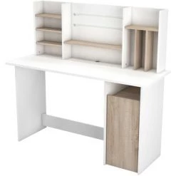 Bureau Avec Surmeuble Et Rangements L134,8 Cm - Ambre - Calicosy - Chene Brosse/blanc Mat -France Bureau Soldes 2022 57903079 3