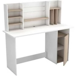 Bureau Avec Surmeuble Et Rangements L134,8 Cm - Ambre - Calicosy - Chene Brosse/blanc Mat -France Bureau Soldes 2022 57903079 4