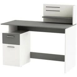 Bureau 1 Porte Et 1 Tiroir, Décor Gris Et Blanc L121,5 Cm - Platon - Calicosy - Blanc Mat/gris Fonce -France Bureau Soldes 2022 57988159 3