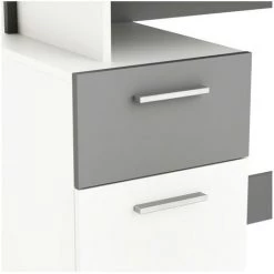 Bureau 1 Porte Et 1 Tiroir, Décor Gris Et Blanc L121,5 Cm - Platon - Calicosy - Blanc Mat/gris Fonce -France Bureau Soldes 2022 57988159 5