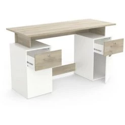 Bureau Double Caisson, Décor Bois Et Blanc - L134,8 Cm - Platon - Calicosy - Chene Kronberg/blanc -France Bureau Soldes 2022 57988168 3