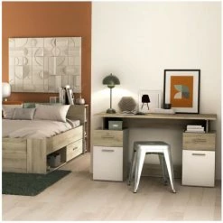 Bureau Double Caisson, Décor Bois Et Blanc - L134,8 Cm - Platon - Calicosy - Chene Kronberg/blanc -France Bureau Soldes 2022 57988168 4