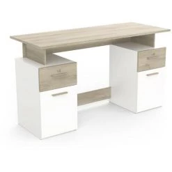 Bureau Double Caisson, Décor Bois Et Blanc - L134,8 Cm - Platon - Calicosy - Chene Kronberg/blanc -France Bureau Soldes 2022 57988168 5