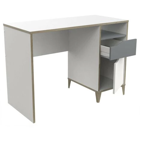 Bureau Scandinave 1 Porte 1 Tiroir 1 Niche L106,6 Cm - Genius - Calicosy - Blanc Mat/gris Clair 6 Bureau Scandinave 1 Porte 1 Tiroir 1 Niche L106,6 Cm - Genius - Calicosy - Blanc Mat/gris Clair – Image 4