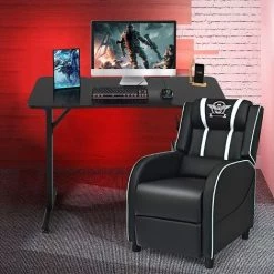 GOPLUS Bureau De Jeu Ergonomique Avec Porte-Gobelet Et Support De Manette, Bureau De Jeu Gaming Avec Lumière, Table De Jeu Pour PC Informatique En Fibre De Carbone, 110x59,5x76,5CM,Noir -France Bureau Soldes 2022 58171699 4