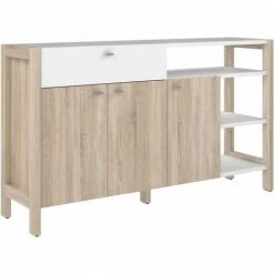 AUTRES Buffet HOYVIK 3 Portes- 2 Tablettes, 1 Tioir, 3 Niches - 155,7 Cm - Décor Chene Sonoma Combiné Avec Du Blanc Mat - Poignées E…
