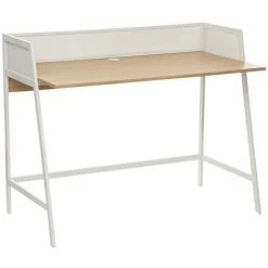 Atmosphera - Meuble Bureau En Métal Blanc Et Plateau Bois Effet Chêne L 113 Cm - Blanc