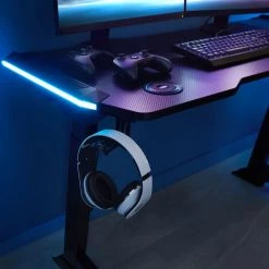 TECTAKE Bureau HEMINGWAY Réglable En Hauteur Électrique 130x 67,2x 72-121cm - Table De Gaming Réglable En Hauteur Avec éclairage LED, Bureau De Gaming, Table D’ordinateur - Noir -France Bureau Soldes 2022 58238491 3