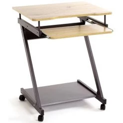 Bureau / Chariot D'ordinateur En Acier Anthracite Et MDF Coloris Chêne - Longueur 60 X Hauteur 76 X Profondeur 49 Cm -PEGANE-