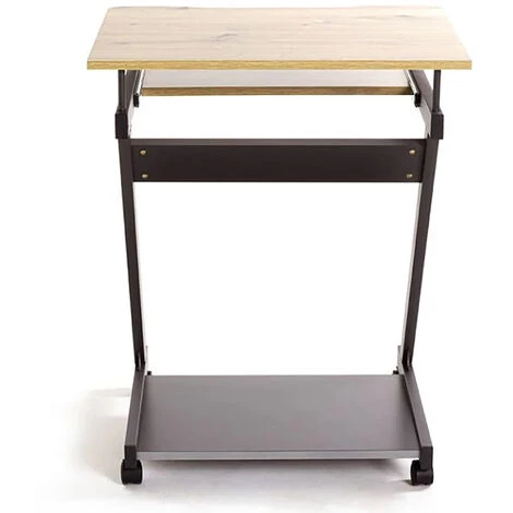 Bureau / Chariot D'ordinateur En Acier Anthracite Et MDF Coloris Chêne - Longueur 60 X Hauteur 76 X Profondeur 49 Cm -PEGANE- 5 Bureau / Chariot D'ordinateur En Acier Anthracite Et MDF Coloris Chêne - Longueur 60 X Hauteur 76 X Profondeur 49 Cm -PEGANE- – Image 3