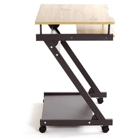 Bureau / Chariot D'ordinateur En Acier Anthracite Et MDF Coloris Chêne - Longueur 60 X Hauteur 76 X Profondeur 49 Cm -PEGANE- 6 Bureau / Chariot D'ordinateur En Acier Anthracite Et MDF Coloris Chêne - Longueur 60 X Hauteur 76 X Profondeur 49 Cm -PEGANE- – Image 4