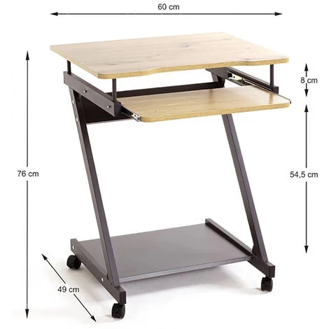 Bureau / Chariot D'ordinateur En Acier Anthracite Et MDF Coloris Chêne - Longueur 60 X Hauteur 76 X Profondeur 49 Cm -PEGANE- 7 Bureau / Chariot D'ordinateur En Acier Anthracite Et MDF Coloris Chêne - Longueur 60 X Hauteur 76 X Profondeur 49 Cm -PEGANE- – Image 5